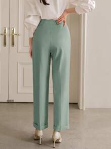 Mulvari High Waist Plicated Detail Straight Leg Trousers - Green - View 2