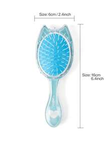 Sử Dụng Khô & Ướt Đệm Bàn Chải Tóc, 1 Nhựa Nhỏ Hoạt Hình In Hình Mèo Dễ Thương Chống Thấm Nước Lược Chải Tóc - Màu xanh lam - Xem 3