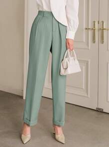 Mulvari High Waist Plicated Detail Straight Leg Trousers - Green - View 3