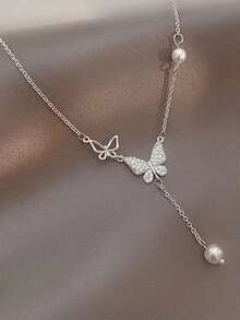 Vòng cổ trang trí hình bướm & ngọc trai giả Y Lariat - Nhiều màu - Xem 2