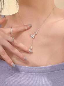 Vòng cổ trang trí hình bướm & ngọc trai giả Y Lariat - Nhiều màu - Xem 3