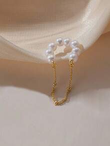 Nooxian 1個時尚銅質假珍珠串珠耳環套,為女性日常裝飾之用 - 金黃色 - 查看 2