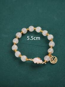 Chinese Character Detail Rabbit Charm Beaded Bracelet