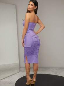 Hauture 拉链工装口袋褶饰紧身连衣裙 - 淡紫色 - 查看 1
