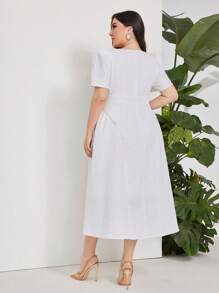 Modelyn Plus Square Neck Puff Sleeve Dress - White - View 3