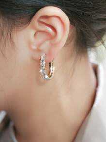 1pair Glamorous Cubic Zirconia Decor Cuff Hoop Earrings For Women For Wedding Party - Gold - View 3