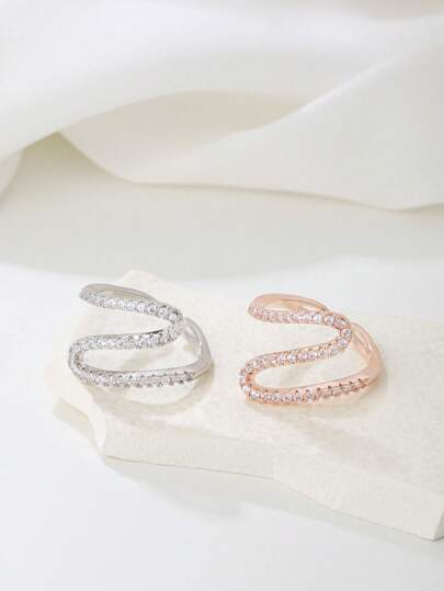 1入組魅力四射方晶鋯石裝飾開口戒指適合女士日常裝飾