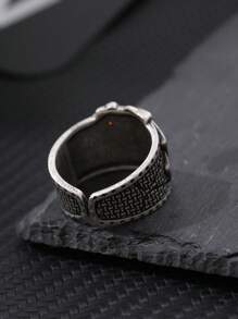 1pc Men's Retro Adjustable Opening Ring, Fashion Personalized Exaggerated Poker Style Party Accessory - Antique Silver - View 3