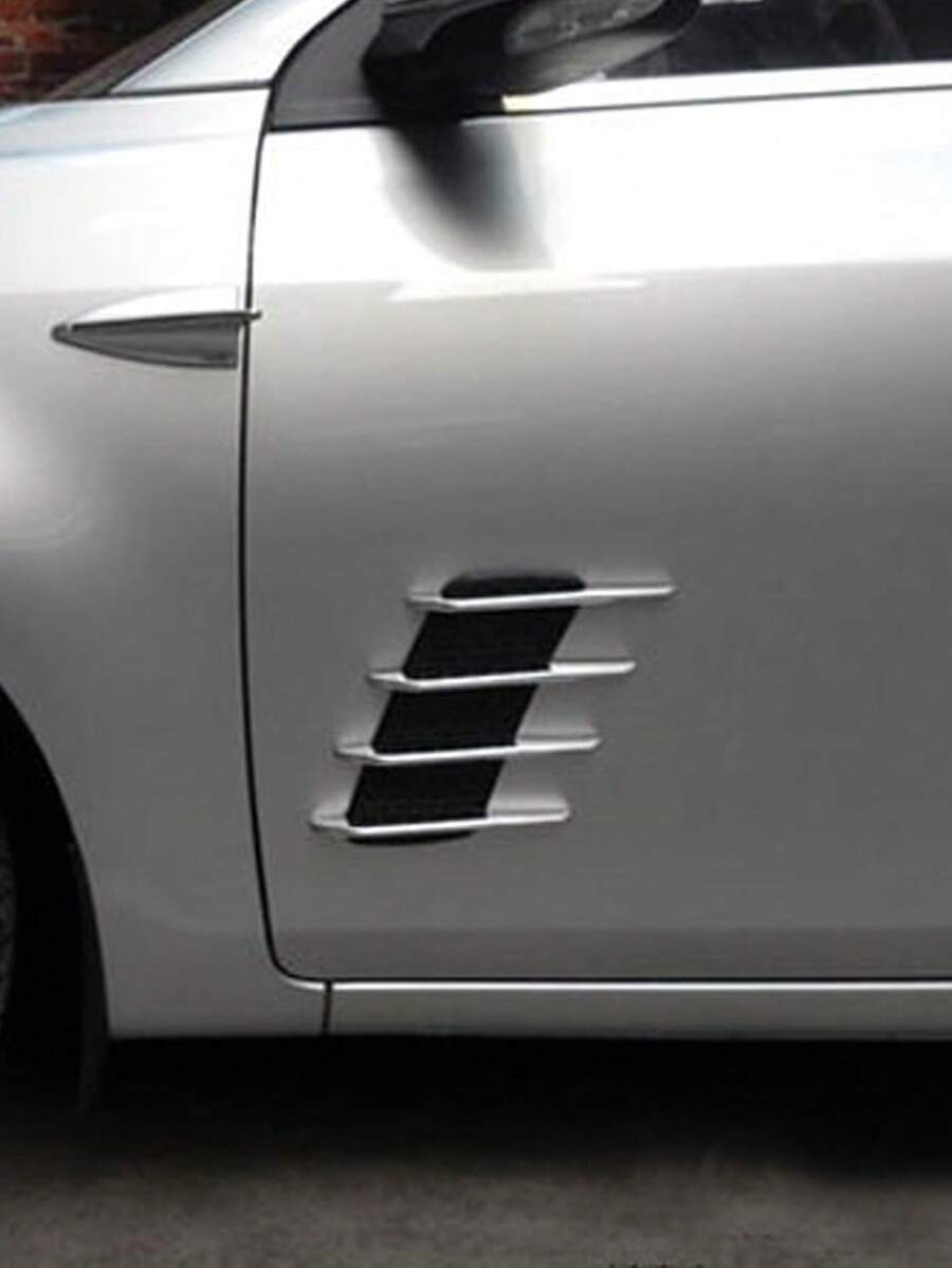 2入組引擎蓋側邊鯊魚鰓仿真氣流出風口擋泥板車貼 - 黑色 - 查看 1