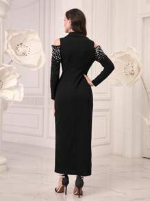 Modelyn 珍珠串珠挖肩連衣裙不附腰帶 - 黑色 - 查看 2