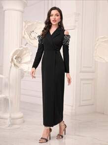 Modelyn 珍珠串珠挖肩連衣裙不附腰帶 - 黑色 - 查看 4