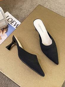 Giày cao gót mũi kim tự tháp có gân cho nữ, Giày cao gót màu đen thanh lịch - màu đen - Xem 5
