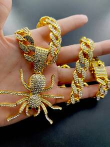 Collar con abalorio de araña de diamantes de imitación para hombre, estilo Punk Hip Hop, cadena para un look elegante, regalo para fiesta - Multicolor - Ver 3