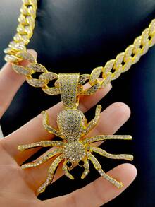 Collar con abalorio de araña de diamantes de imitación para hombre, estilo Punk Hip Hop, cadena para un look elegante, regalo para fiesta - Multicolor - Ver 4