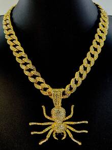 Collar con abalorio de araña de diamantes de imitación para hombre, estilo Punk Hip Hop, cadena para un look elegante, regalo para fiesta - Multicolor - Ver 1