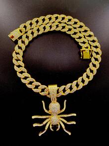 Collar con abalorio de araña de diamantes de imitación para hombre, estilo Punk Hip Hop, cadena para un look elegante, regalo para fiesta - Multicolor - Ver 5