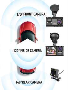 3 Lens 1080P Car Dashcam 2 Inch Mini Car G-Sensor Video Recording With Type C Port - Black - View 4