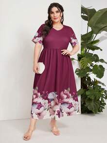 Mulvari 大碼印花A字連衣裙 - 玫瑰紅 - 查看 2