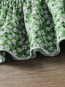 小女童碎花抽褶細節半身裙 - 綠色 - 查看 4