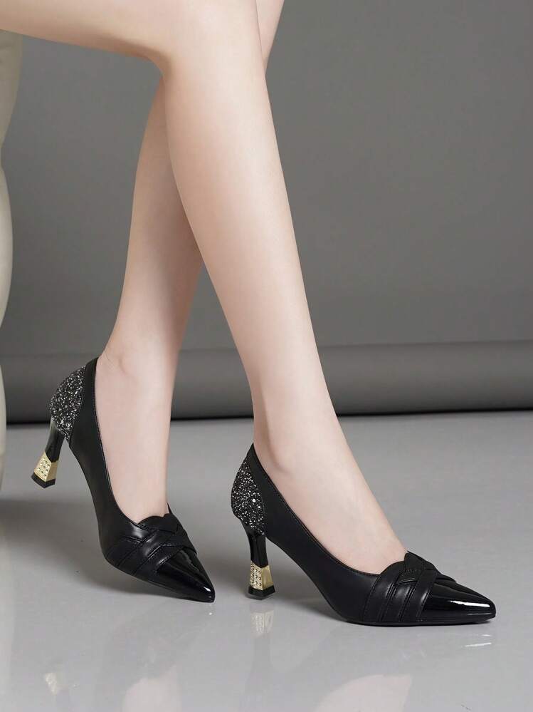 รองเท้าส้นสูงสวมใส่ง่ายสำหรับผู้หญิง แบบผ้าพีพี พื้นลื่น มีความยืดหยุ่น และ สวมใส่สบาย - สีดำ - ดู 1