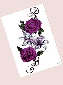 1sheet Adesivo de tatuagem padrão rosa - Multicolorido - Ver 3