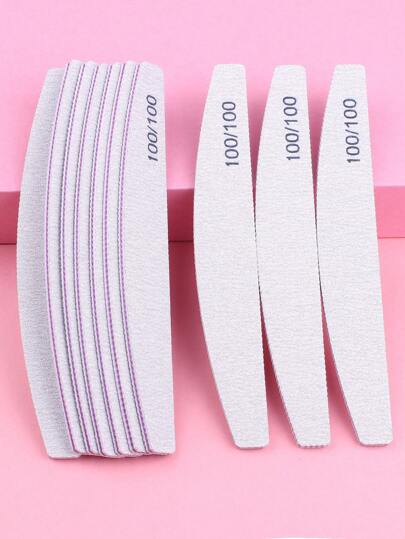 10pcs Grey Half-Moon Nail Files, Double-Sided Manicure Files, 100/100 Grit Nail Shaping & Grooming