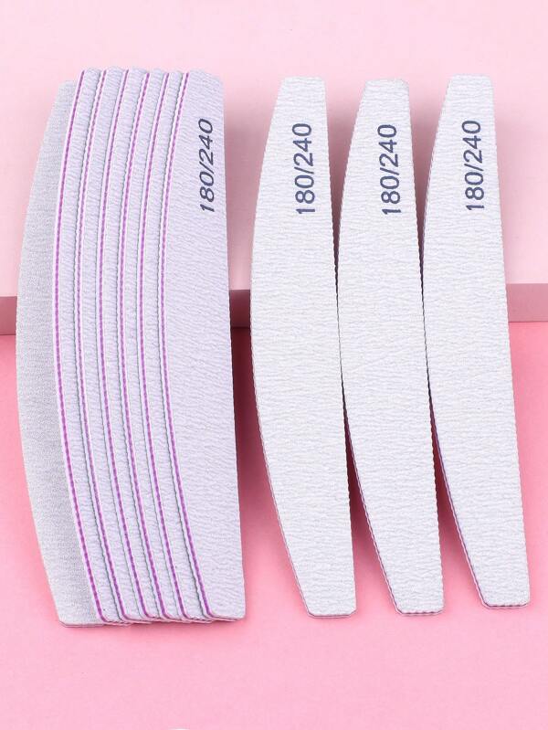 10pcs Grey Half-Moon Nail Files, Double-Sided Manicure Files, 180/240 Grit Nail Shaping & Grooming