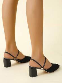 Giày cao gót mũi nhọn đính đá thời trang thu/đông cho nữ, giày cao gót vải thanh lịch dành cho hoạt động ngoài trời, thanh lịch, dự tiệc - màu đen - Xem 5