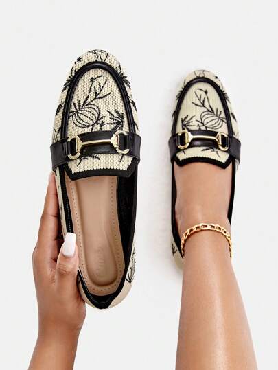 CUCCOO TILAWA Leaf Embroidered Snaffle Decor Flat Loafers Vacation Shoes Summer Back To School Shoes College Student Shoes Spring Shoes Spring Break Easter For Christmas