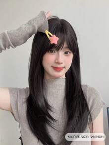 alicegarden 1頂女性用棕黑色破碎型劉海長直髮假髮(無帽) - 黑色 - 查看 2