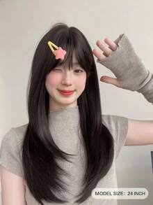 alicegarden 1頂女性用棕黑色破碎型劉海長直髮假髮(無帽) - 黑色 - 查看 3