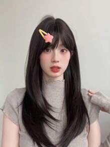 alicegarden 1頂女性用棕黑色破碎型劉海長直髮假髮(無帽) - 黑色 - 查看 4