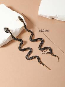 Bông tai thả rắn rhinestone - màu đen - Xem 4