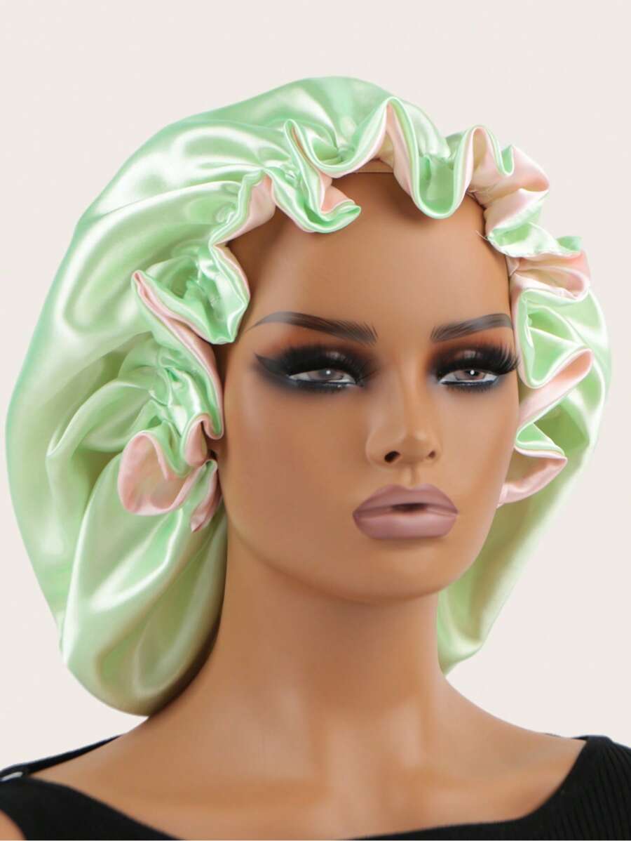 Two Tone Hair Bonnet Silk Bonnet Satin Bonnet - Green - View 1