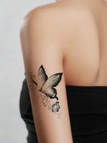 1sheet Butterfly Pattern Tattoo Sticker - Black - View 2