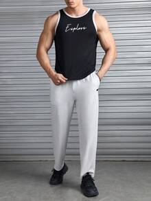 GENTILAND Men Letter Graphic Contrast Binding Tank Top - Black - View 4