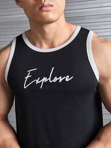 GENTILAND Men Letter Graphic Contrast Binding Tank Top - Black - View 5