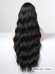 Pelucas negras de encaje con parte en T, peluca sintética ondulada rizada Extra larga de 30 pulgadas, peluca negra para mujeres, pelucas de densidad 13*4*1 para uso diario en fiestas - Negro - Ver 2