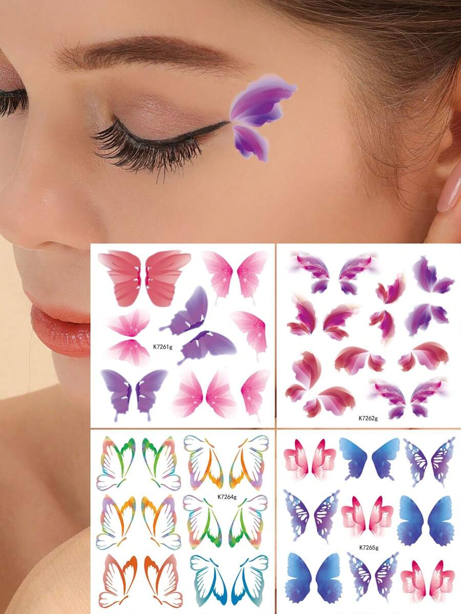 4sheets Butterfly Print Tattoo Sticker - Multicolor - View 1