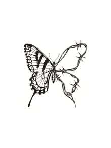 1sheet Butterfly Print Tattoo Sticker - Black - View 2