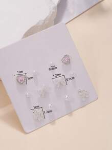 6對/套優雅的鋅合金假珍珠和蝴蝶結裝飾耳環,適合女性日常穿搭 - 彩色 - 查看 3