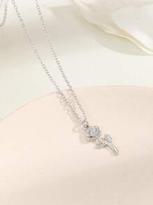 花朵掛飾項鍊 - 銀色 - 查看 1