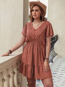 Rusttydustty Vestido casual de talla grande para mujer con cuello en V y cintura, atuendo bohemio para Pascua, playa, festivales de música de Hawái y vacaciones tropicales - Naranja Quemada - Ver 5