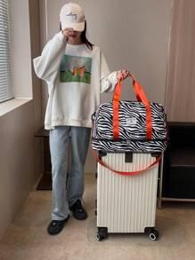 新款通勤大容量多功能旅行包，牛皮/斑马纹，字母/豹纹，学生男女通用，时尚休闲包，情侣旅行包，情人节礼物，防水面料，旅行背包，夏季随身行李，过夜包，行李袋，干湿分离，带鞋隔层，易折叠，可扩展，多功能，带拉链，适用于商务旅行、旅行、上学、回家，行李箱行李袋健身包行李袋周末包行李袋随身包大学包行李袋周末包医院包假日冬季 - 橘色 - 查看 3