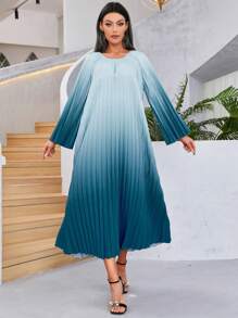 Al Najma Ombre Pleated Hem Dress - Blue - View 1