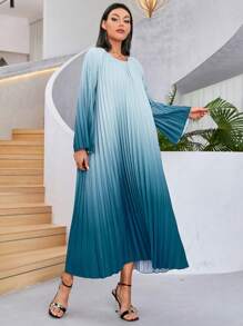 Al Najma Ombre Pleated Hem Dress - Blue - View 5
