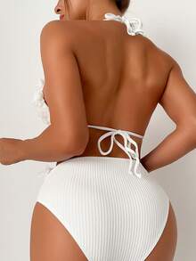 貼花掛脖三角杯比基尼泳裝 - 白色 - 查看 2
