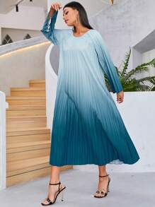 Al Najma Ombre Pleated Hem Dress - Blue - View 6