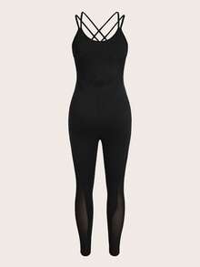 SHEIN Maternidad Mono unitard de malla en contraste de espalda abierta con tira cruzada