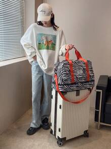 新款通勤大容量多功能旅行包，牛皮/斑马纹，字母/豹纹，学生男女通用，时尚休闲包，情侣旅行包，情人节礼物，防水面料，旅行背包，夏季随身行李，过夜包，行李袋，干湿分离，带鞋隔层，易折叠，可扩展，多功能，带拉链，适用于商务旅行、旅行、上学、回家，行李箱行李袋健身包行李袋周末包行李袋随身包大学包行李袋周末包医院包假日冬季 - 橘色 - 查看 6